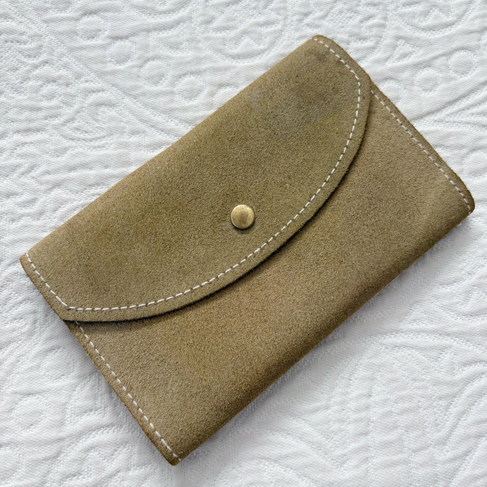 Vintage Checkmate Suede Leather Snap Foldover Wallet